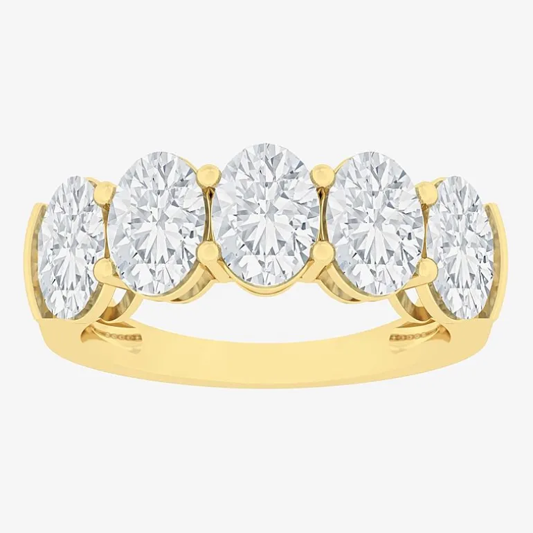 (F / Vs2) Womens 23.MM 4 CT. T.W. Lab Grown White Diamond 10K Gold Oval 5-Stone Wedding Band