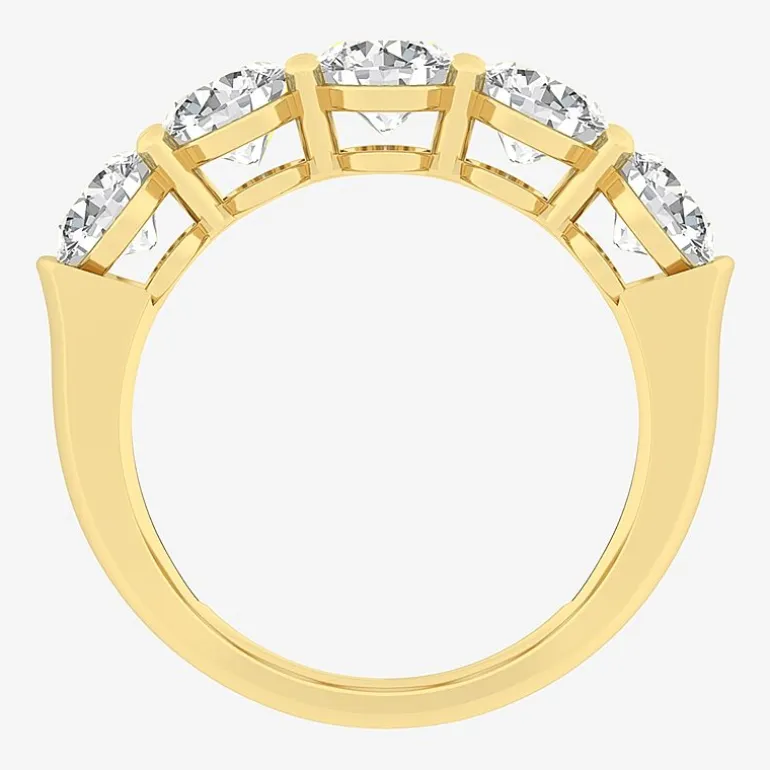 (F / Vs2) Womens 23.MM 4 CT. T.W. Lab Grown White Diamond 10K Gold Oval 5-Stone Wedding Band