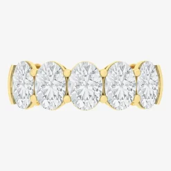 (F / Vs2) Womens 23.MM 4 CT. T.W. Lab Grown White Diamond 10K Gold Oval 5-Stone Wedding Band
