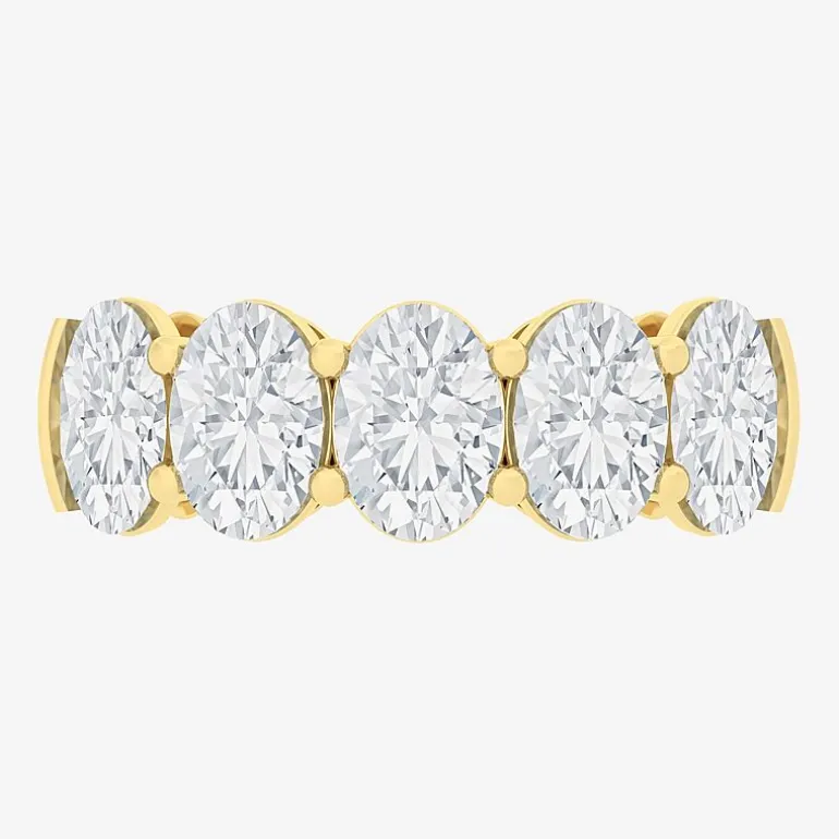 (F / Vs2) Womens 23.MM 4 CT. T.W. Lab Grown White Diamond 10K Gold Oval 5-Stone Wedding Band