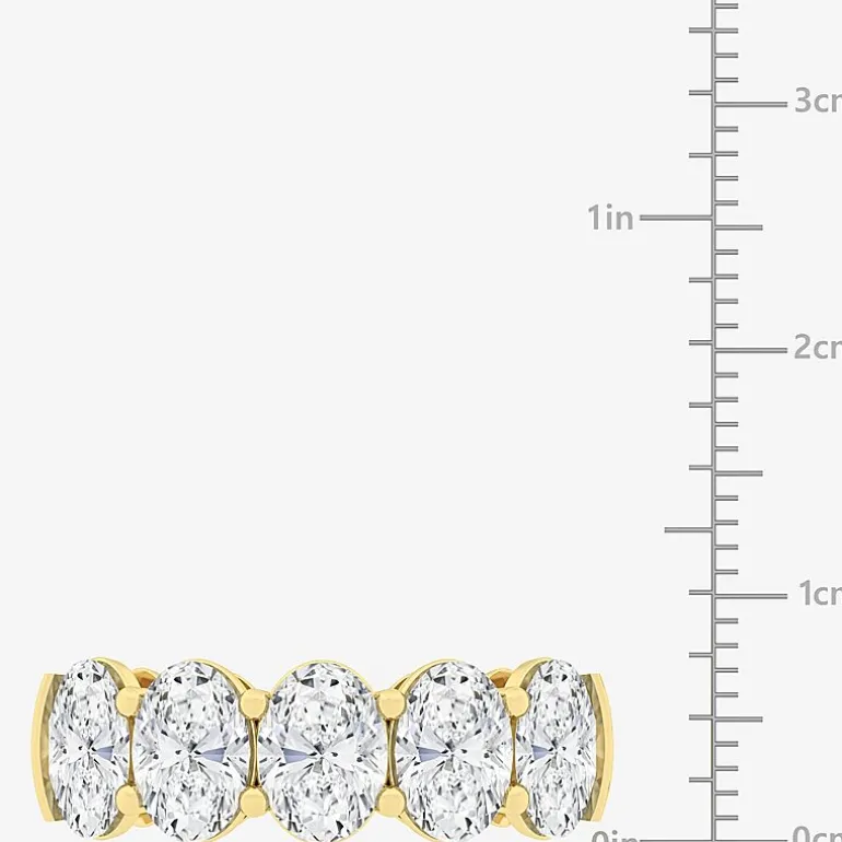 (F / Vs2) Womens 23.MM 4 CT. T.W. Lab Grown White Diamond 10K Gold Oval 5-Stone Wedding Band