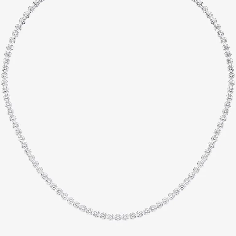 (F / Vs2) Womens White Diamond Sterling Silver 17 Inch Tennis Necklace