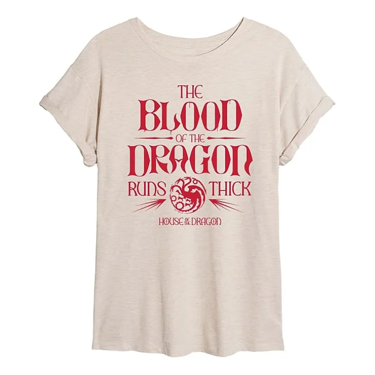 Game Of Thrones House Of Dragon Blood Tee Womens Juniors Crew Neck Short Sleeve Oversized Graphic T-Shirt