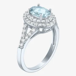 Gemstone and Lab-Created White Sapphire Sterling Silver Oval Double Halo Cocktail Ring