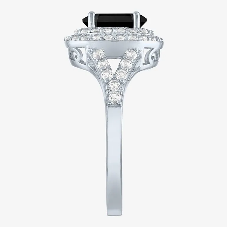 Gemstone and Lab-Created White Sapphire Sterling Silver Oval Double Halo Cocktail Ring