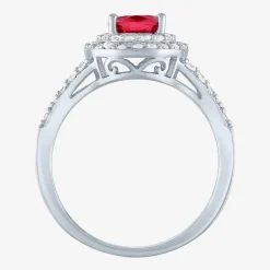 Gemstone and Lab-Created White Sapphire Sterling Silver Oval Double Halo Cocktail Ring