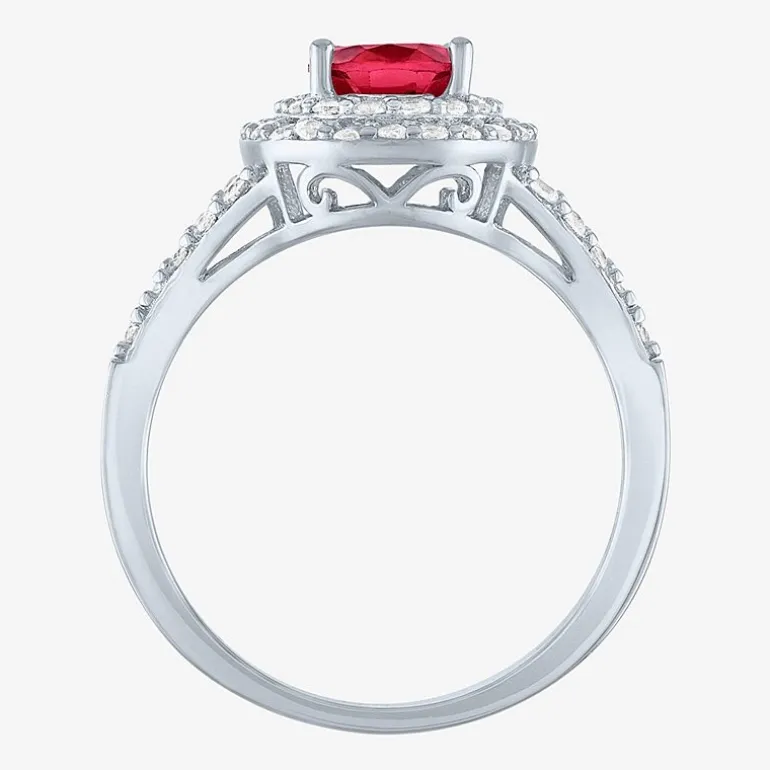 Gemstone and Lab-Created White Sapphire Sterling Silver Oval Double Halo Cocktail Ring