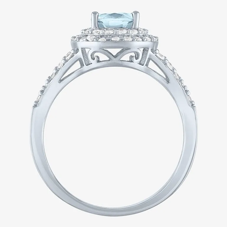Gemstone and Lab-Created White Sapphire Sterling Silver Oval Double Halo Cocktail Ring