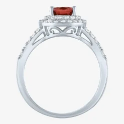 Gemstone and Lab-Created White Sapphire Sterling Silver Oval Double Halo Cocktail Ring