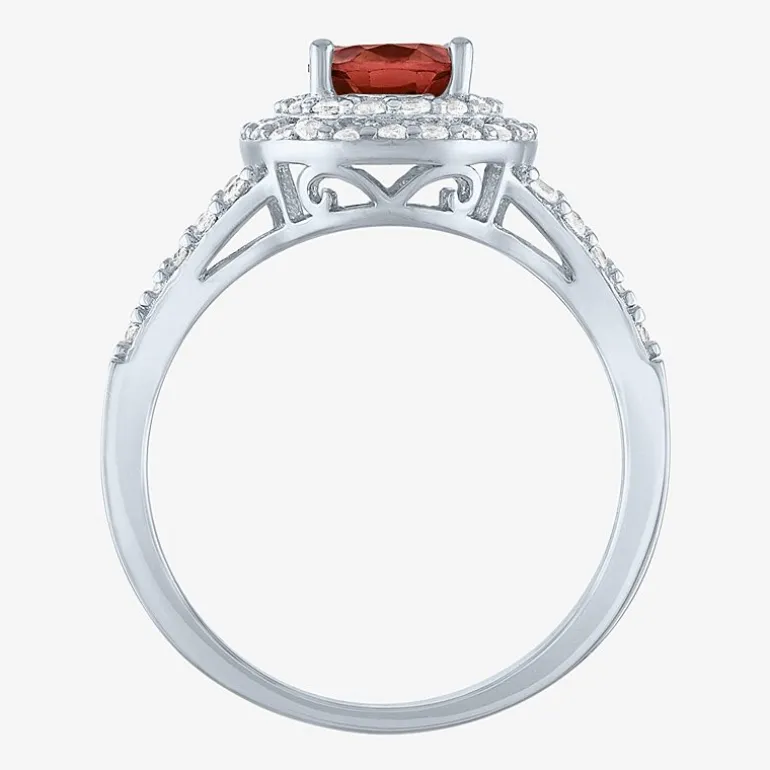 Gemstone and Lab-Created White Sapphire Sterling Silver Oval Double Halo Cocktail Ring
