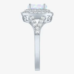 Gemstone and Lab-Created White Sapphire Sterling Silver Oval Double Halo Cocktail Ring