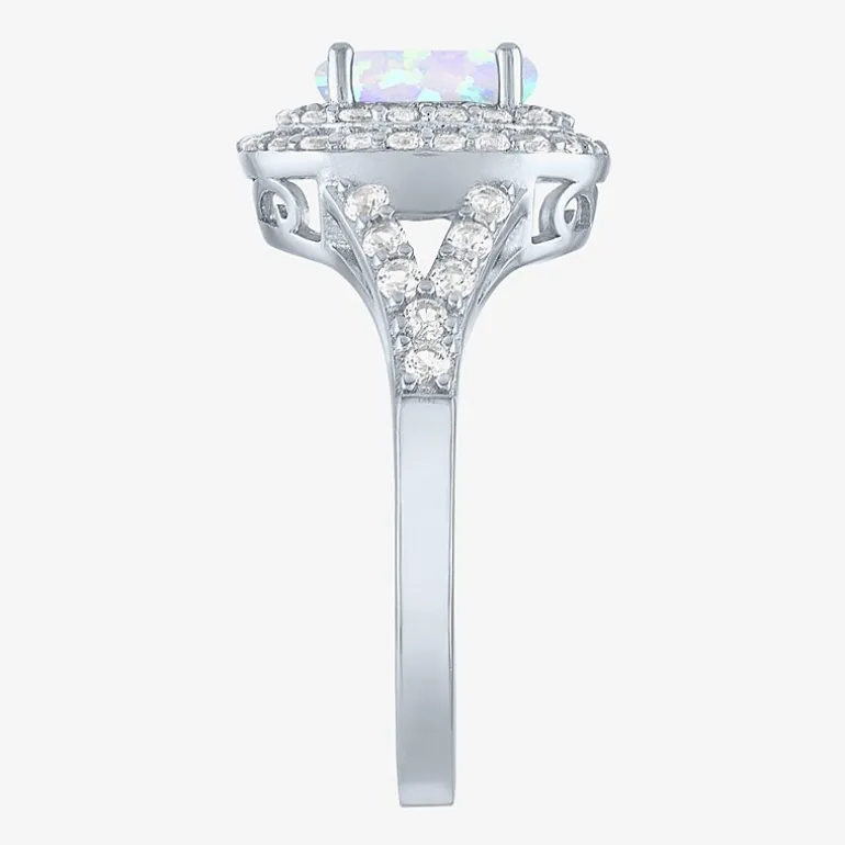 Gemstone and Lab-Created White Sapphire Sterling Silver Oval Double Halo Cocktail Ring