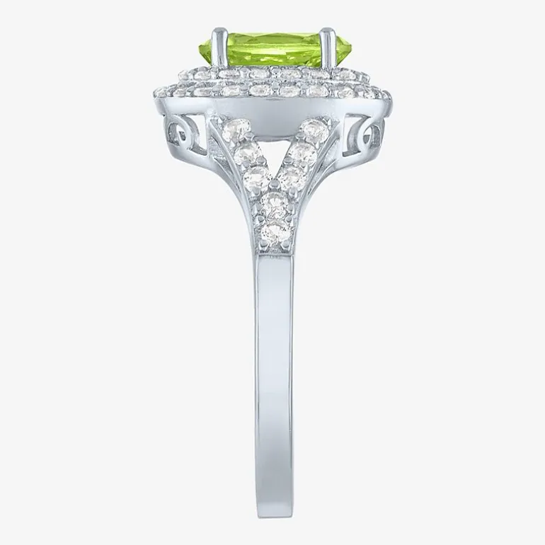 Gemstone and Lab-Created White Sapphire Sterling Silver Oval Double Halo Cocktail Ring