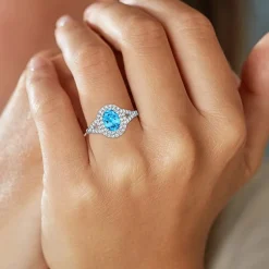 Gemstone and Lab-Created White Sapphire Sterling Silver Oval Double Halo Cocktail Ring