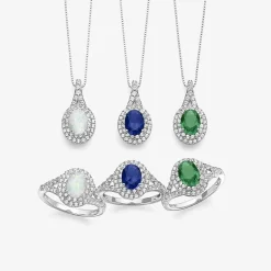 Gemstone and Lab-Created White Sapphire Sterling Silver Oval Double Halo Cocktail Ring