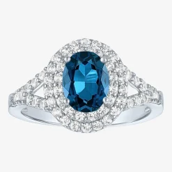 Gemstone and Lab-Created White Sapphire Sterling Silver Oval Double Halo Cocktail Ring