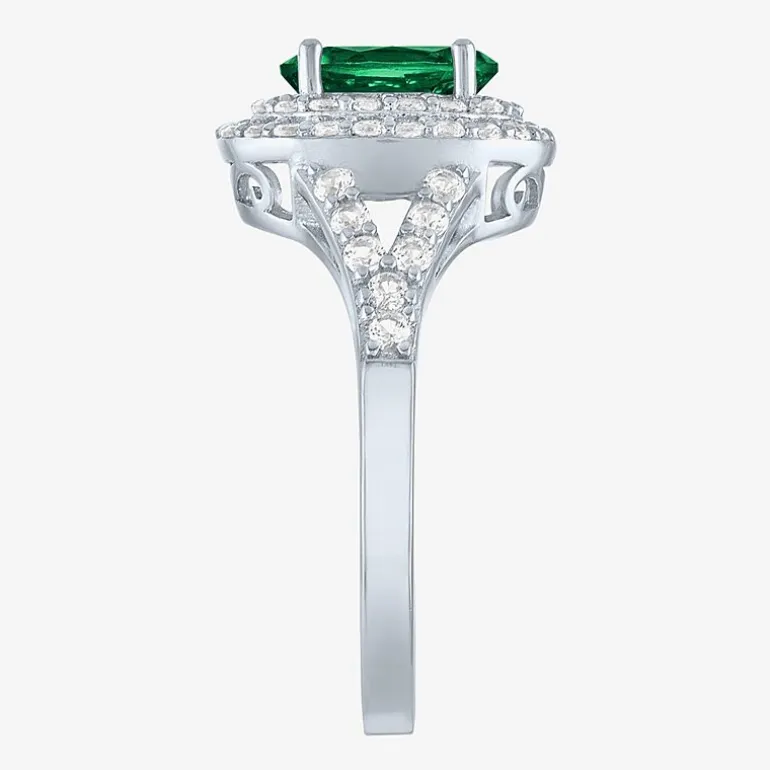 Gemstone and Lab-Created White Sapphire Sterling Silver Oval Double Halo Cocktail Ring