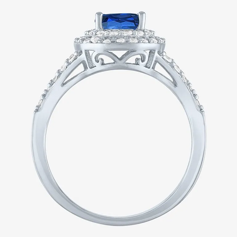 Gemstone and Lab-Created White Sapphire Sterling Silver Oval Double Halo Cocktail Ring