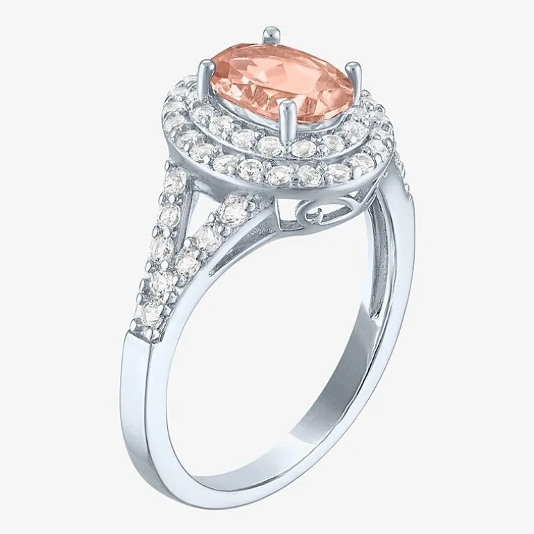 Gemstone and Lab-Created White Sapphire Sterling Silver Oval Double Halo Cocktail Ring