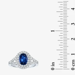 Gemstone and Lab-Created White Sapphire Sterling Silver Oval Double Halo Cocktail Ring
