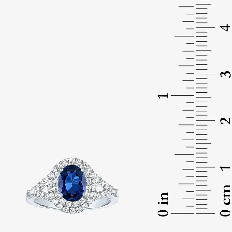 Gemstone and Lab-Created White Sapphire Sterling Silver Oval Double Halo Cocktail Ring