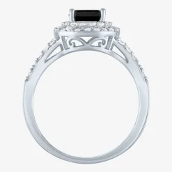 Gemstone and Lab-Created White Sapphire Sterling Silver Oval Double Halo Cocktail Ring