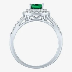 Gemstone and Lab-Created White Sapphire Sterling Silver Oval Double Halo Cocktail Ring