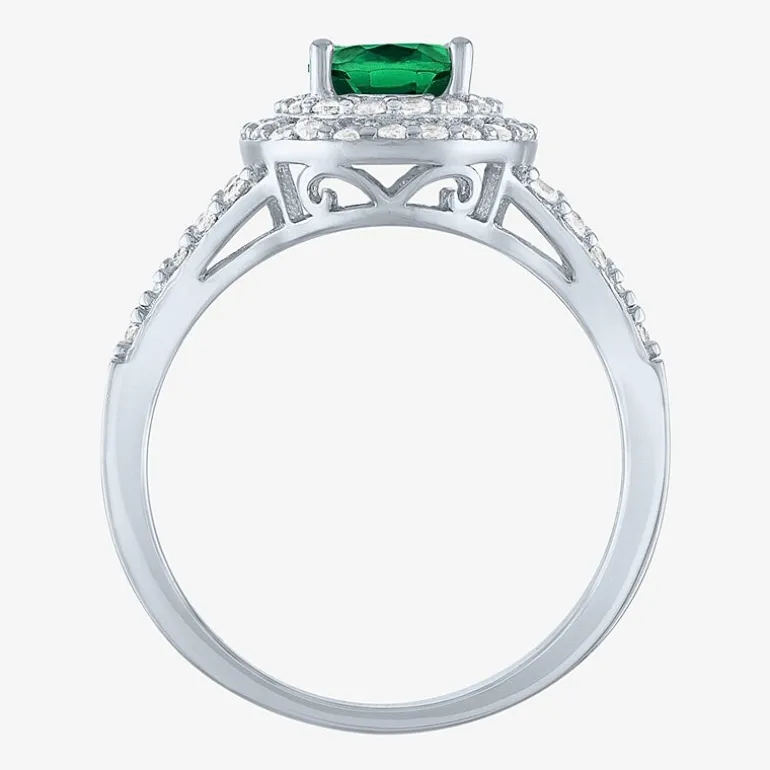 Gemstone and Lab-Created White Sapphire Sterling Silver Oval Double Halo Cocktail Ring