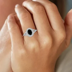 Gemstone and Lab-Created White Sapphire Sterling Silver Oval Double Halo Cocktail Ring
