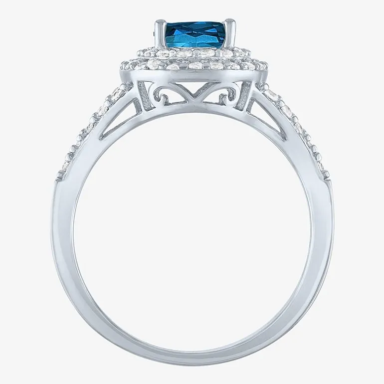 Gemstone and Lab-Created White Sapphire Sterling Silver Oval Double Halo Cocktail Ring