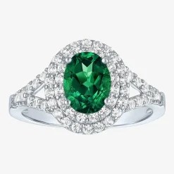 Gemstone and Lab-Created White Sapphire Sterling Silver Oval Double Halo Cocktail Ring