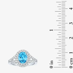 Gemstone and Lab-Created White Sapphire Sterling Silver Oval Double Halo Cocktail Ring