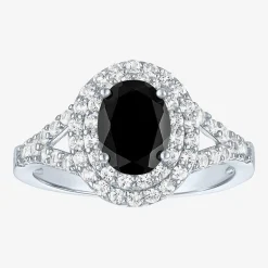 Gemstone and Lab-Created White Sapphire Sterling Silver Oval Double Halo Cocktail Ring