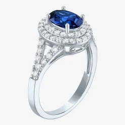 Gemstone and Lab-Created White Sapphire Sterling Silver Oval Double Halo Cocktail Ring