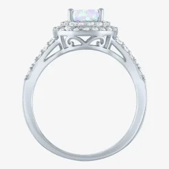 Gemstone and Lab-Created White Sapphire Sterling Silver Oval Double Halo Cocktail Ring