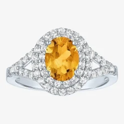 Gemstone and Lab-Created White Sapphire Sterling Silver Oval Double Halo Cocktail Ring