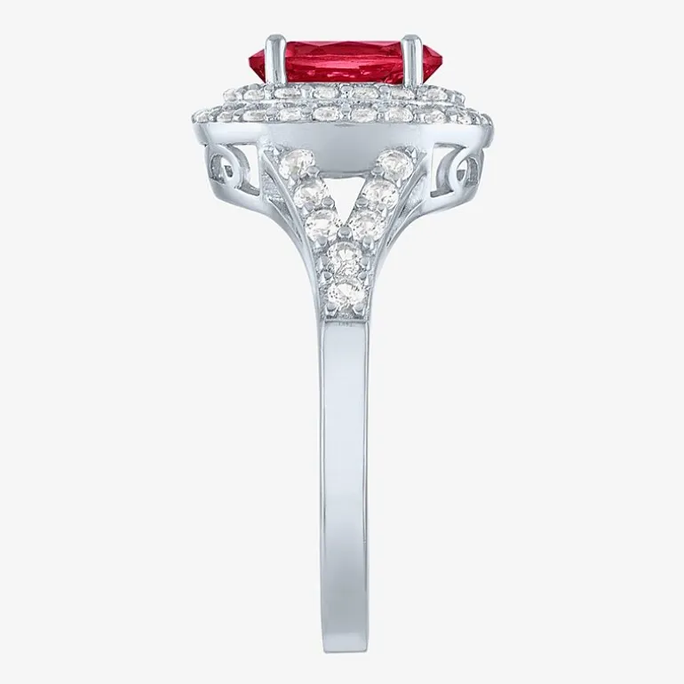 Gemstone and Lab-Created White Sapphire Sterling Silver Oval Double Halo Cocktail Ring