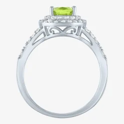 Gemstone and Lab-Created White Sapphire Sterling Silver Oval Double Halo Cocktail Ring