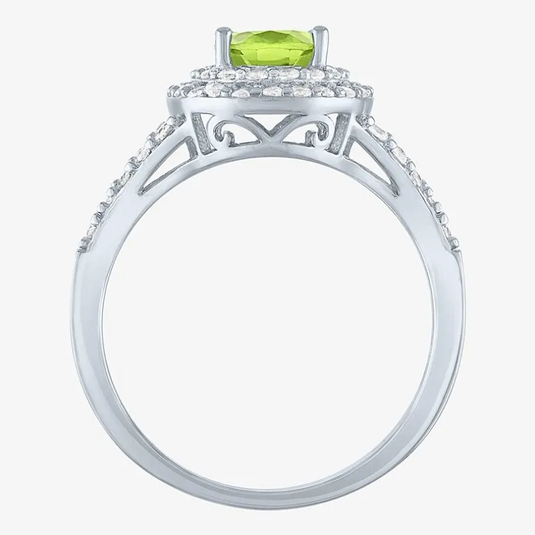 Gemstone and Lab-Created White Sapphire Sterling Silver Oval Double Halo Cocktail Ring