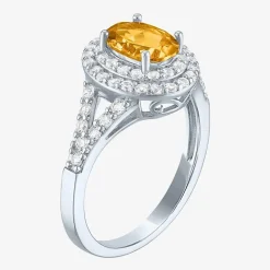 Gemstone and Lab-Created White Sapphire Sterling Silver Oval Double Halo Cocktail Ring