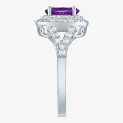Gemstone and Lab-Created White Sapphire Sterling Silver Oval Double Halo Cocktail Ring