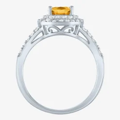 Gemstone and Lab-Created White Sapphire Sterling Silver Oval Double Halo Cocktail Ring