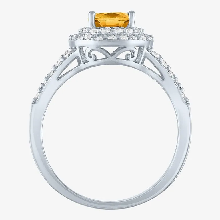 Gemstone and Lab-Created White Sapphire Sterling Silver Oval Double Halo Cocktail Ring
