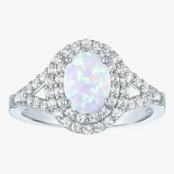 Gemstone and Lab-Created White Sapphire Sterling Silver Oval Double Halo Cocktail Ring