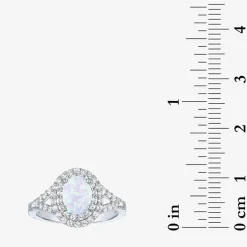 Gemstone and Lab-Created White Sapphire Sterling Silver Oval Double Halo Cocktail Ring