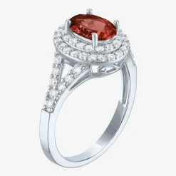Gemstone and Lab-Created White Sapphire Sterling Silver Oval Double Halo Cocktail Ring