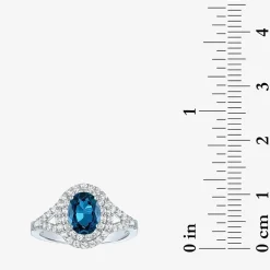 Gemstone and Lab-Created White Sapphire Sterling Silver Oval Double Halo Cocktail Ring
