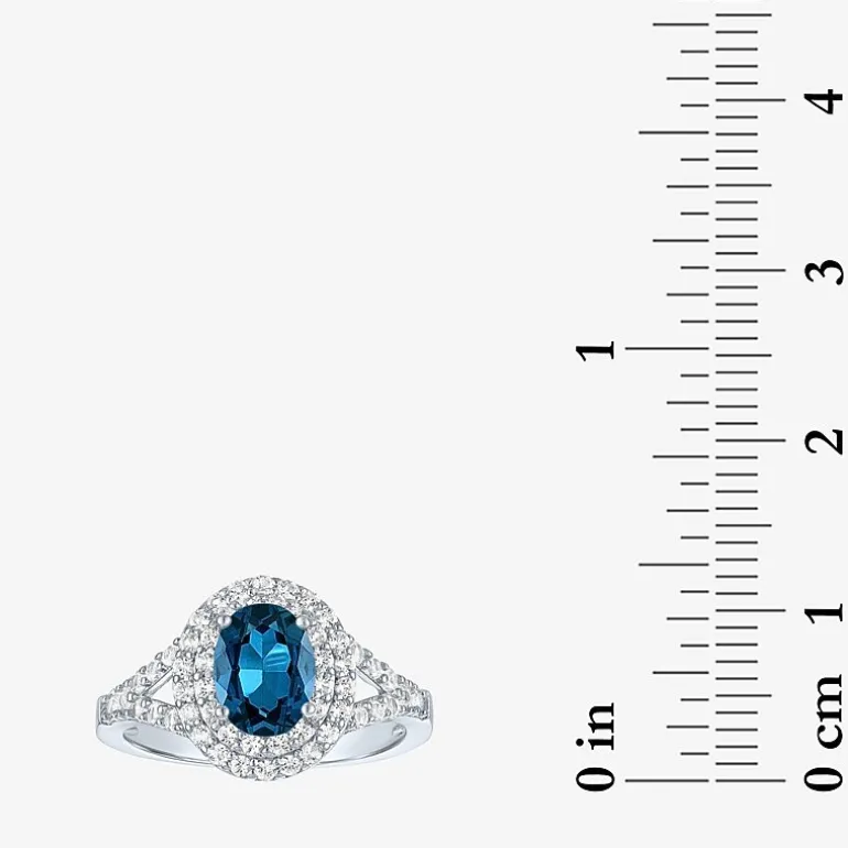 Gemstone and Lab-Created White Sapphire Sterling Silver Oval Double Halo Cocktail Ring
