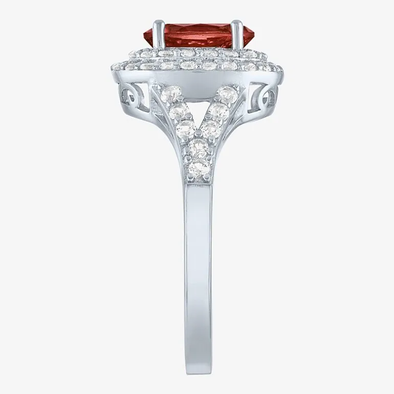 Gemstone and Lab-Created White Sapphire Sterling Silver Oval Double Halo Cocktail Ring