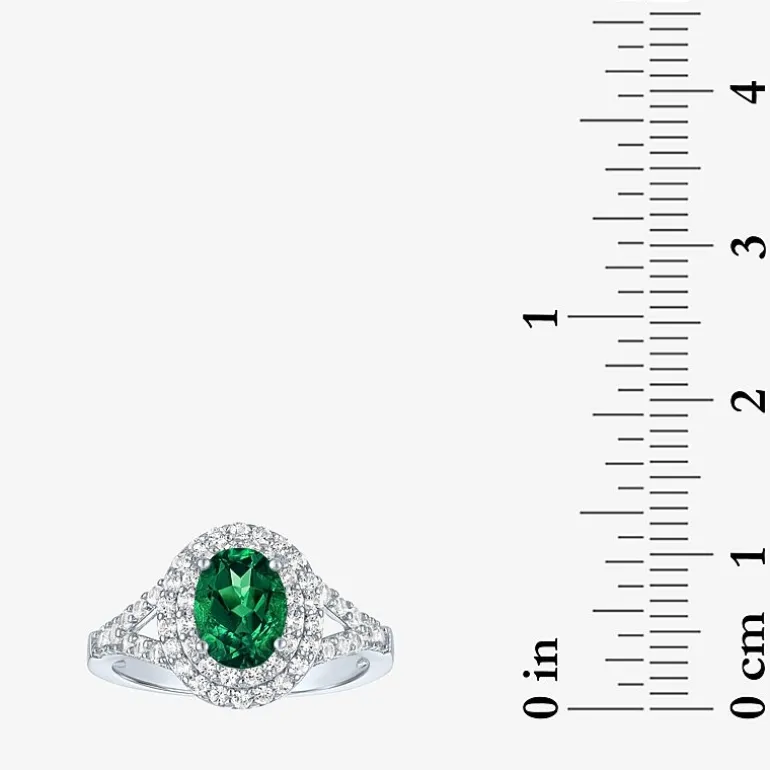 Gemstone and Lab-Created White Sapphire Sterling Silver Oval Double Halo Cocktail Ring